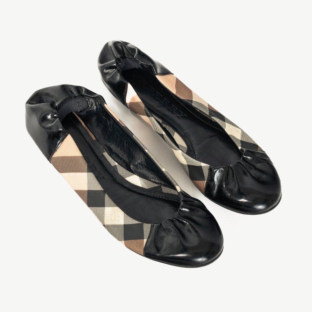 Burberry Nova Check Coated Canvas & Patent Leather Ballet Flats
